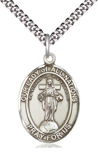 Pewter Our Lady of All Nations Medal Catholic Jewelry Engraved Catholic Saint Jewelry