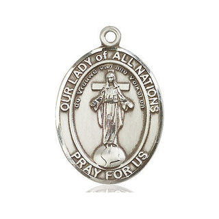 Sterling Silver Our Lady of All Nations Medal Engraved Catholic Saint Jewelry