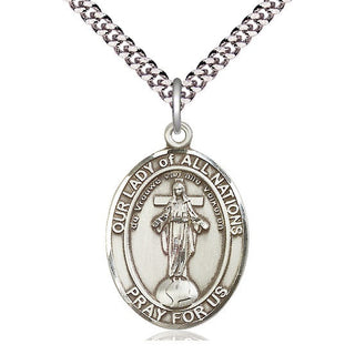 Sterling Silver Our Lady of All Nations Medal Catholic Jewelry Engraved Catholic Saint Jewelry