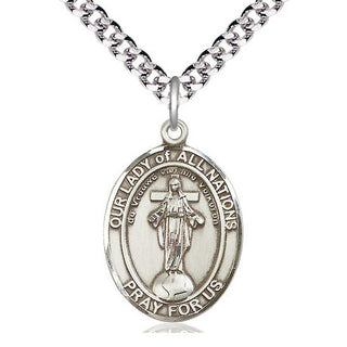 Sterling Silver Our Lady of All Nations Medal Catholic Jewelry Engraved Catholic Saint Jewelry
