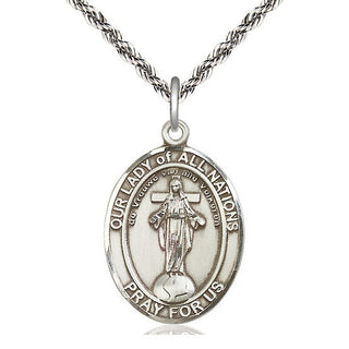 Sterling Silver Our Lady of All Nations Medal Catholic Jewelry Engraved Catholic Saint Jewelry