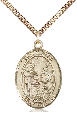 14kt Gold Saint Zita Medal Engraved Catholic Saint Jewelry