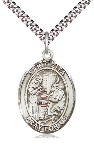 Sterling Silver Saint Zita Medal Catholic Jewelry Engraved Catholic Saint Jewelry