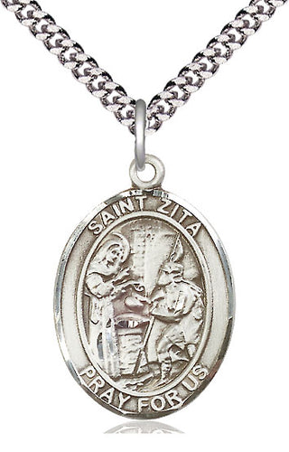 Sterling Silver Saint Zita Medal Catholic Jewelry Engraved Catholic Saint Jewelry