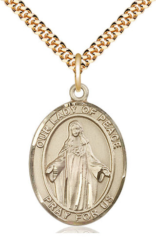 14kt Gold Filled Our Lady of Peace Medal Catholic Jewelry Engraved Catholic Saint Jewelry