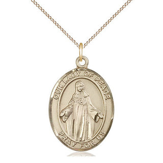 14kt Gold Our Lady of Peace Medal Engraved Catholic Saint Jewelry