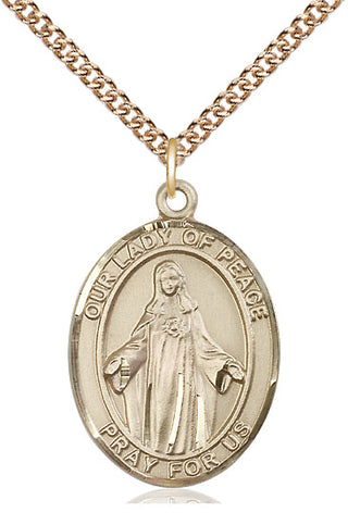 14kt Gold Our Lady of Peace Medal Engraved Catholic Saint Jewelry