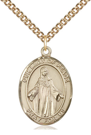 14kt Gold Our Lady of Peace Medal Engraved Catholic Saint Jewelry
