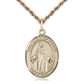 14kt Gold Our Lady of Peace Medal Engraved Catholic Saint Jewelry