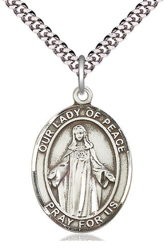 Sterling Silver Our Lady of Peace Medal Catholic Jewelry Engraved Catholic Saint Jewelry