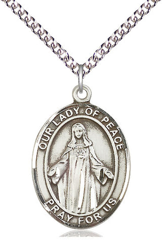 Sterling Silver Our Lady of Peace Medal Catholic Jewelry Engraved Catholic Saint Jewelry