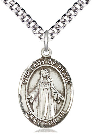 Sterling Silver Our Lady of Peace Medal Catholic Jewelry Engraved Catholic Saint Jewelry