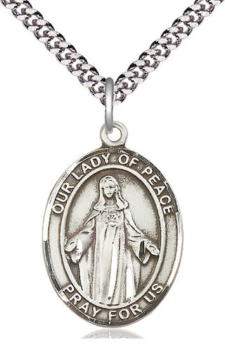 Sterling Silver Our Lady of Peace Medal Catholic Jewelry Engraved Catholic Saint Jewelry
