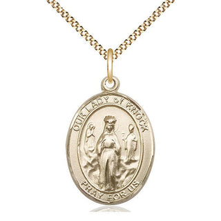 14kt Gold Filled Our Lady of Knock Medal Catholic Jewelry Engraved Catholic Saint Jewelry