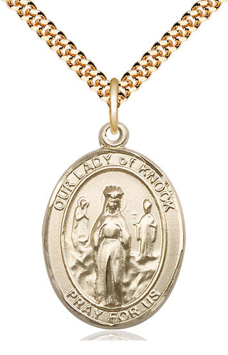 14kt Gold Filled Our Lady of Knock Medal Catholic Jewelry Engraved Catholic Saint Jewelry