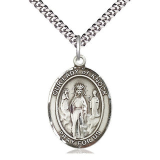Pewter Our Lady of Knock Medal Catholic Jewelry Engraved Catholic Saint Jewelry