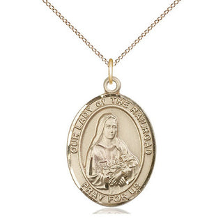 14kt Gold Our Lady of the Railroad Medal Engraved Catholic Saint Jewelry