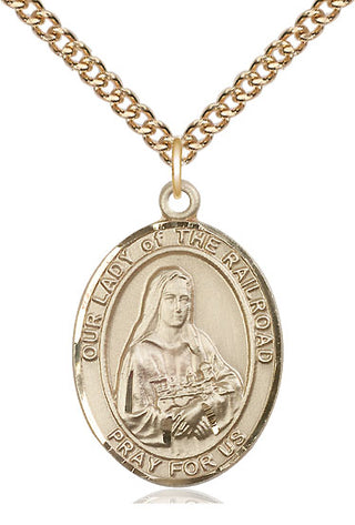 14kt Gold Our Lady of the Railroad Medal Engraved Catholic Saint Jewelry