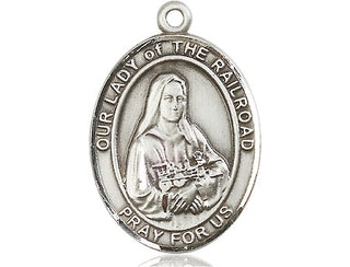 Pewter Our Lady of the Railroad Medal Engraved Catholic Saint Jewelry