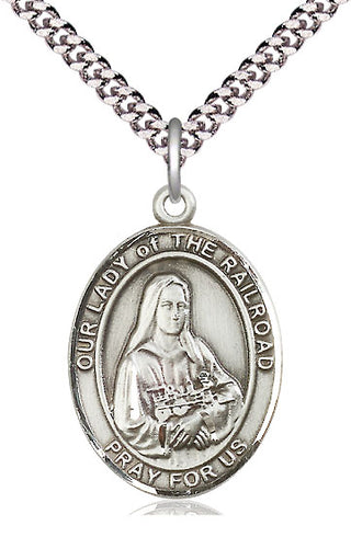 Pewter Our Lady of the Railroad Medal Catholic Jewelry Engraved Catholic Saint Jewelry