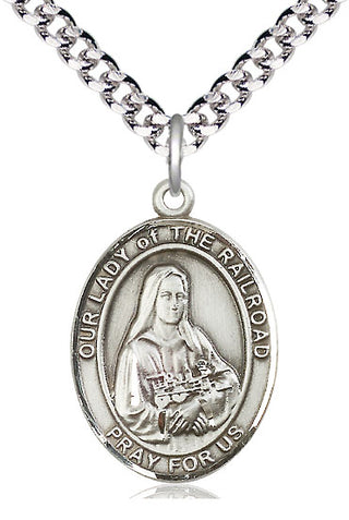 Pewter Our Lady of the Railroad Medal Catholic Jewelry Engraved Catholic Saint Jewelry