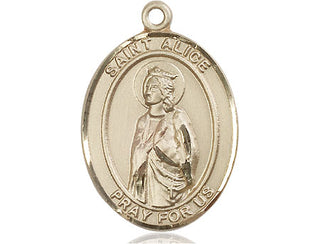 14kt Gold Saint Alice Medal Engraved Catholic Saint Jewelry