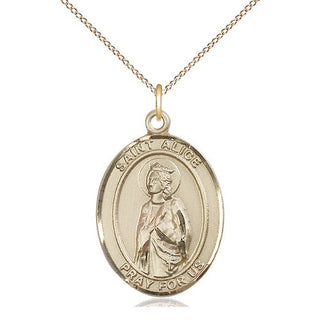 14kt Gold Saint Alice Medal Engraved Catholic Saint Jewelry