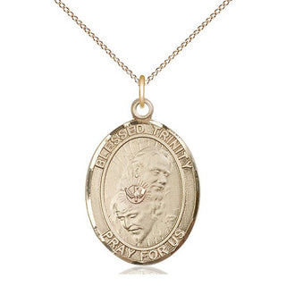 14kt Gold Blessed Trinity Medal Engraved Catholic Saint Jewelry