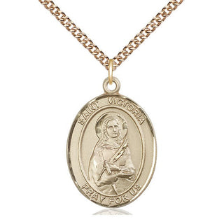 14kt Gold Saint Victoria Medal Engraved Catholic Saint Jewelry