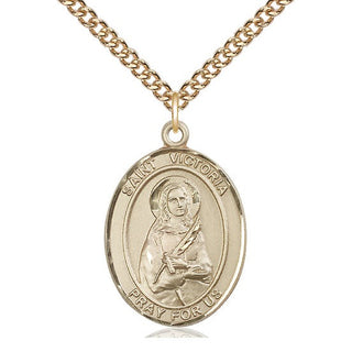 14kt Gold Saint Victoria Medal Engraved Catholic Saint Jewelry