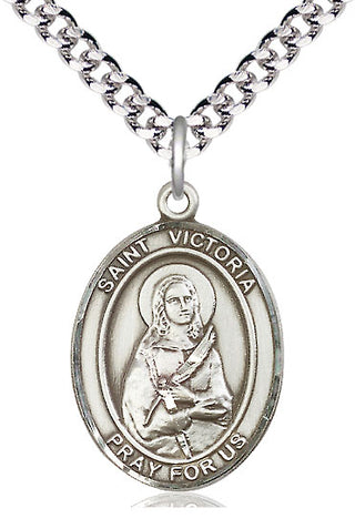 Pewter Saint Victoria Medal Catholic Jewelry Engraved Catholic Saint Jewelry