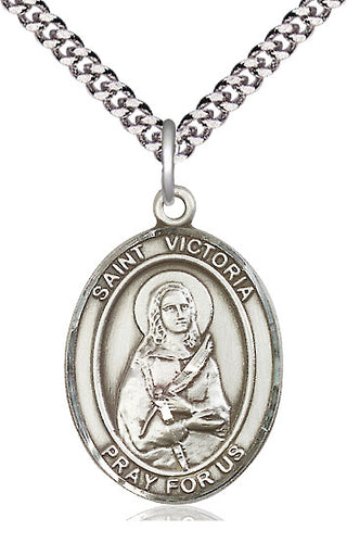 Pewter Saint Victoria Medal Catholic Jewelry Engraved Catholic Saint Jewelry