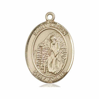 14kt Gold Saint Aaron Medal Engraved Catholic Saint Jewelry