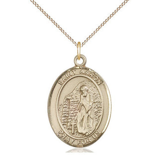 14kt Gold Saint Aaron Medal Engraved Catholic Saint Jewelry