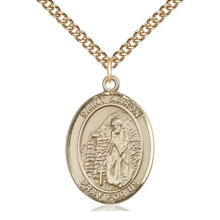 14kt Gold Saint Aaron Medal Engraved Catholic Saint Jewelry