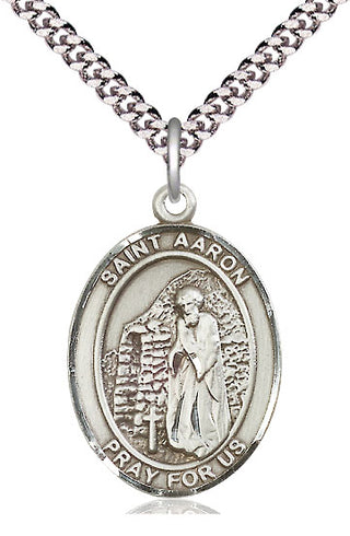 Pewter Saint Aaron Medal Catholic Jewelry Engraved Catholic Saint Jewelry