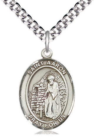 Sterling Silver Saint Aaron Medal Catholic Jewelry Engraved Catholic Saint Jewelry
