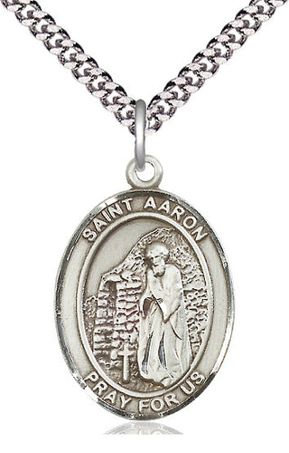 Sterling Silver Saint Aaron Medal Catholic Jewelry Engraved Catholic Saint Jewelry