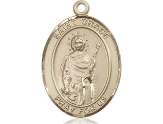 14kt Gold Saint Grace Medal Engraved Catholic Saint Jewelry