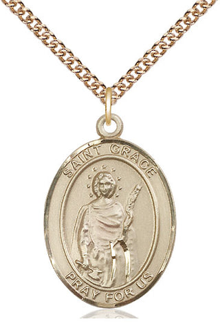 14kt Gold Saint Grace Medal Engraved Catholic Saint Jewelry