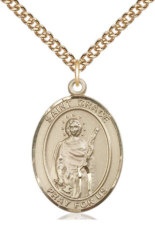14kt Gold Saint Grace Medal Engraved Catholic Saint Jewelry