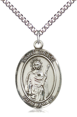 Sterling Silver Saint Grace Medal Catholic Jewelry Engraved Catholic Saint Jewelry