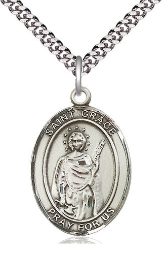 Sterling Silver Saint Grace Medal Catholic Jewelry Engraved Catholic Saint Jewelry
