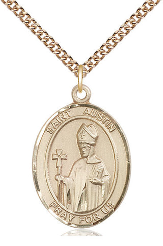 14kt Gold Filled Saint Austin Medal Catholic Jewelry Engraved Catholic Saint Jewelry