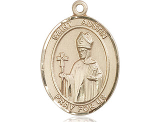 14kt Gold Saint Austin Medal Engraved Catholic Saint Jewelry
