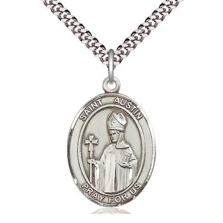 Pewter Saint Austin Medal Catholic Jewelry Engraved Catholic Saint Jewelry