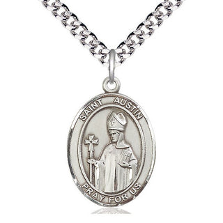 Pewter Saint Austin Medal Catholic Jewelry Engraved Catholic Saint Jewelry