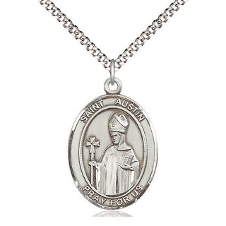 Pewter Saint Austin Medal Catholic Jewelry Engraved Catholic Saint Jewelry