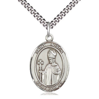 Pewter Saint Austin Medal Catholic Jewelry Engraved Catholic Saint Jewelry