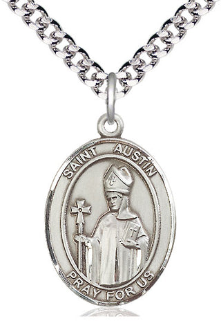 Sterling Silver Saint Austin Medal Catholic Jewelry Engraved Catholic Saint Jewelry